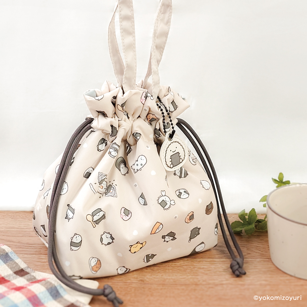 ハンドストラップ付きランチ巾着　のりおにぎりずかん