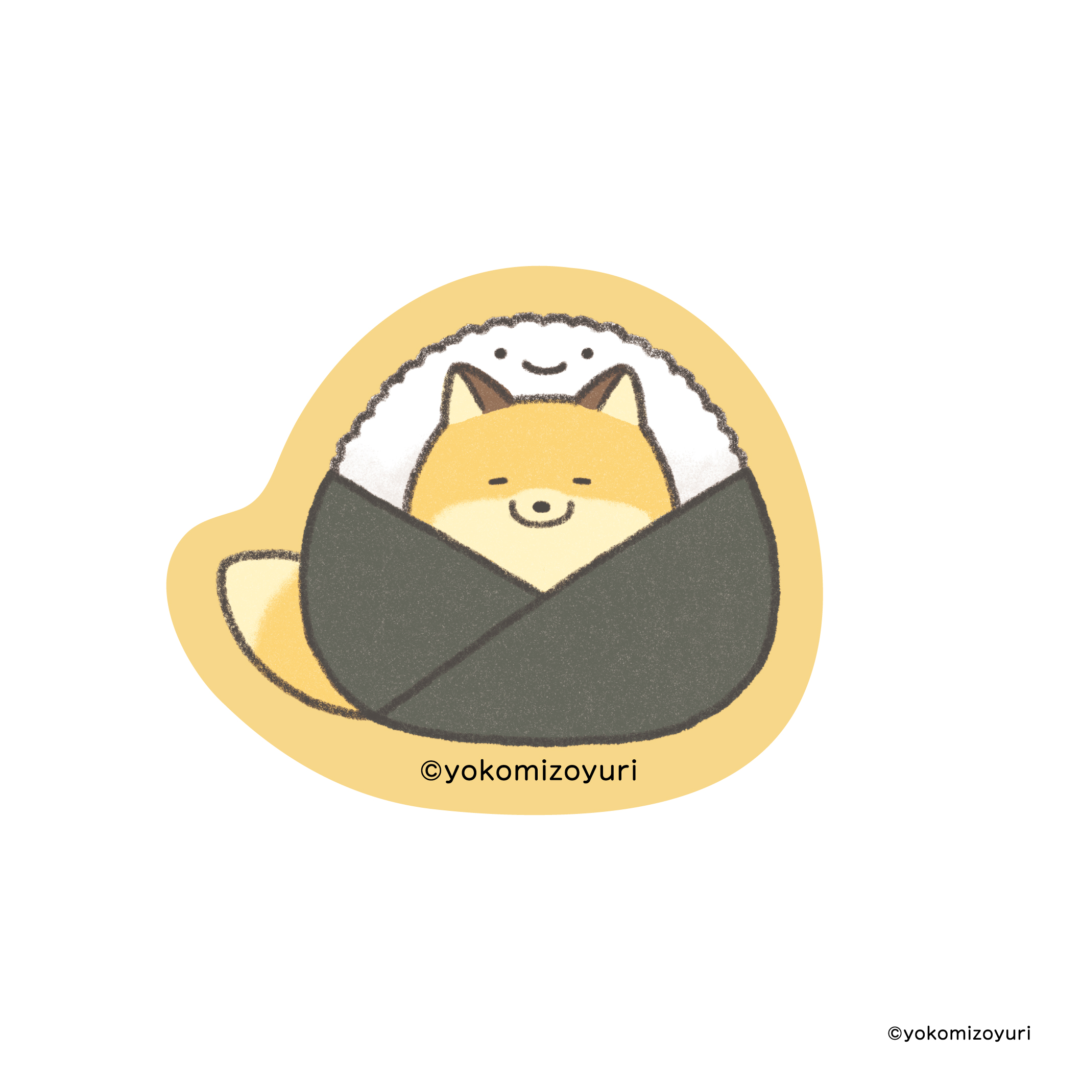 ダイカットステッカー　だめぎつね　開店のりおにぎり屋