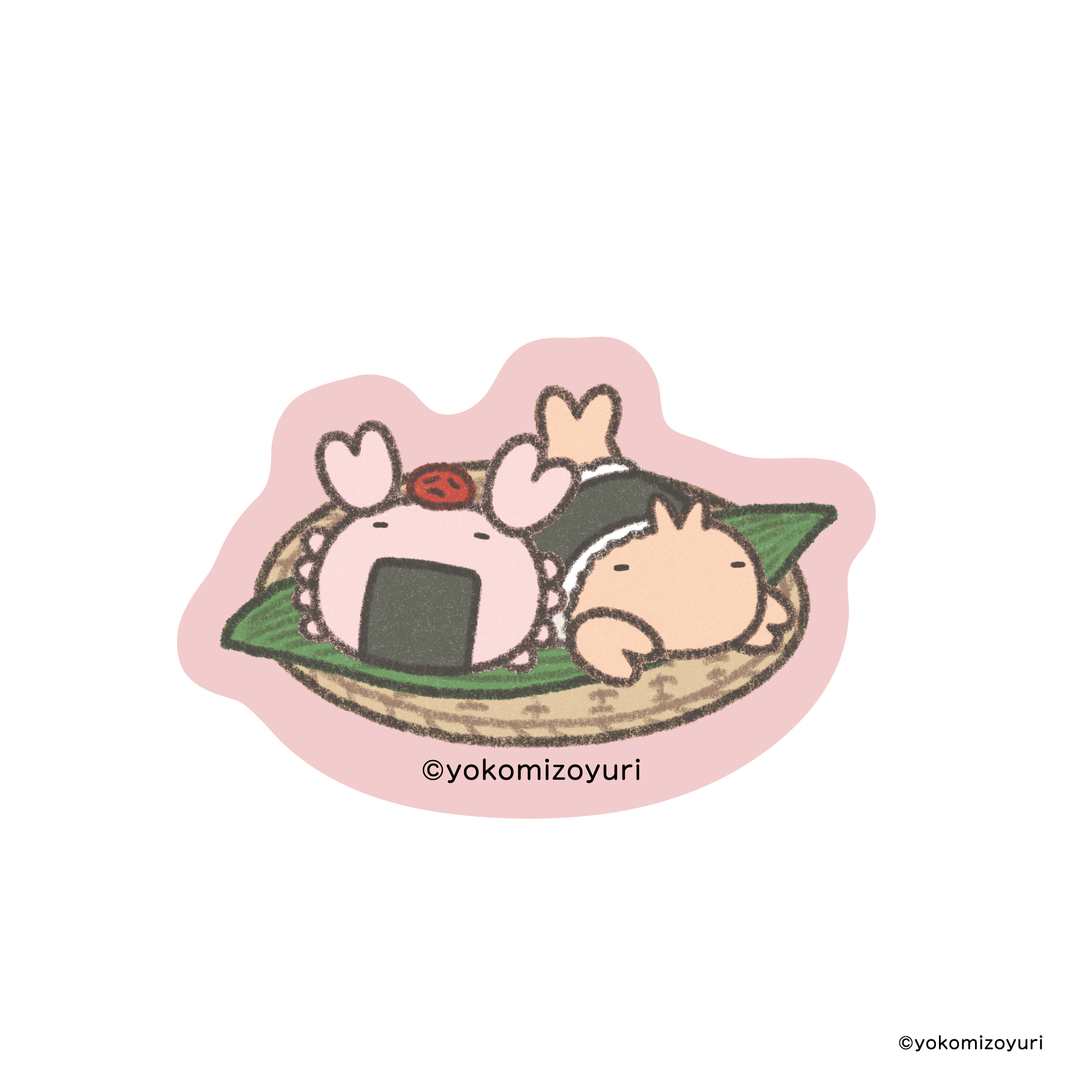 ダイカットステッカー　カニとエビ　開店のりおにぎり屋